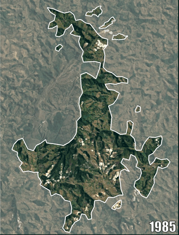 Evolução do território do Ibiti Projeto entre 1985 e 2025